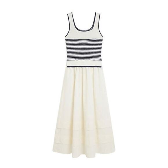 MOON RIVER Cream Striped Midi Dress Size L NWT Retail  $124 Tuckernuck - Picture 6 of 6